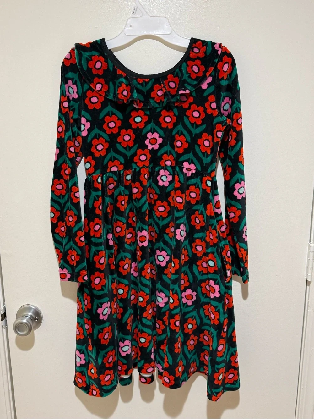 Hanna Andersson Black Long-Sleeve dress with Red, Pink & Green Floral Print